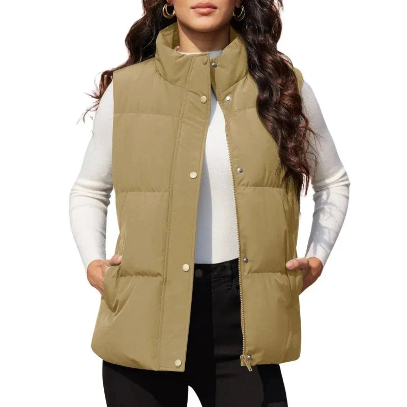 Chaleco acolchado para mujer, transpirable, suave y cómodo Material exterior: Poliéste, color caqui