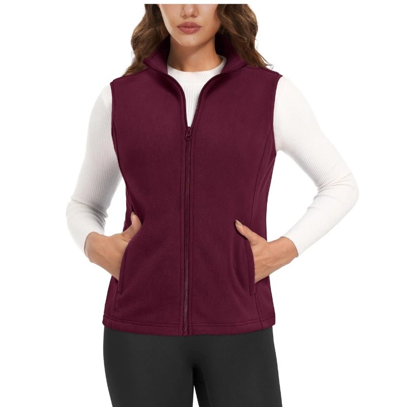 Chaleco polar para mujer material poliéster, color borgoña