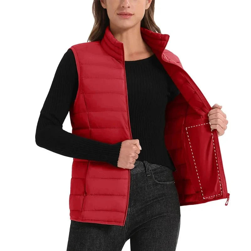 Chaleco acolchado para mujer, transpirable, suave y cómodo material exterior: Poliéster material de relleno: 85% pluma de ganso, color rojo