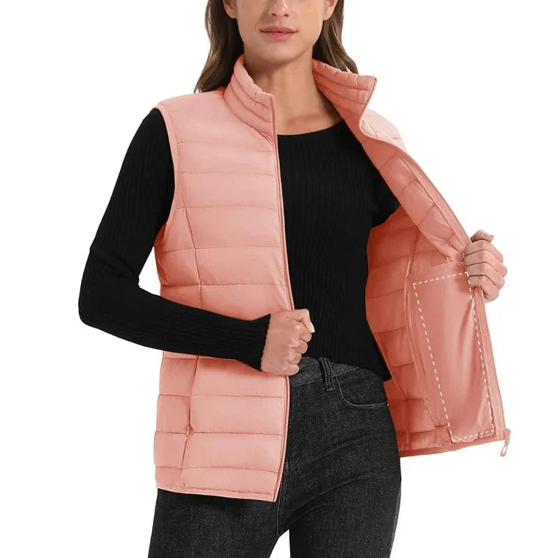 Chaleco acolchado para mujer, transpirable, suave y cómodo material exterior: Poliéster material de relleno: 85% pluma de ganso, color rosa