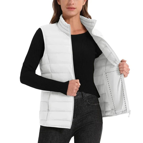 Chaleco acolchado para mujer, transpirable, suave y cómodo material exterior: Poliéster material de relleno: 85% pluma de ganso, color blanco