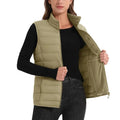 Chaleco acolchado para mujer, transpirable, suave y cómodo material exterior: Poliéster material de relleno: 85% pluma de ganso, color caqui