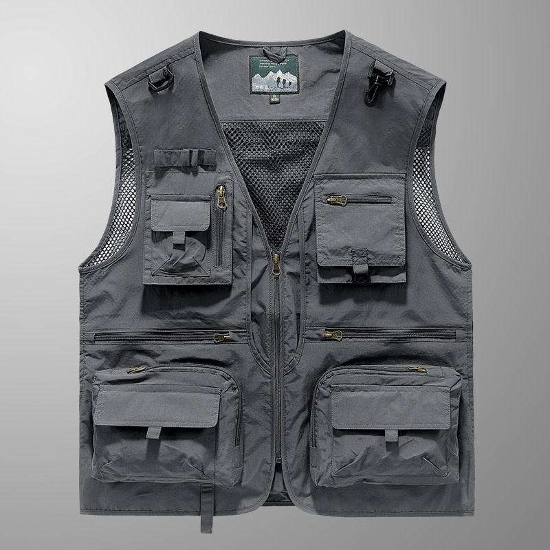 Chaleco para actividades deportivas Multibolsillos Tejido ligero, de secado rápido y resistente al agua, color gris