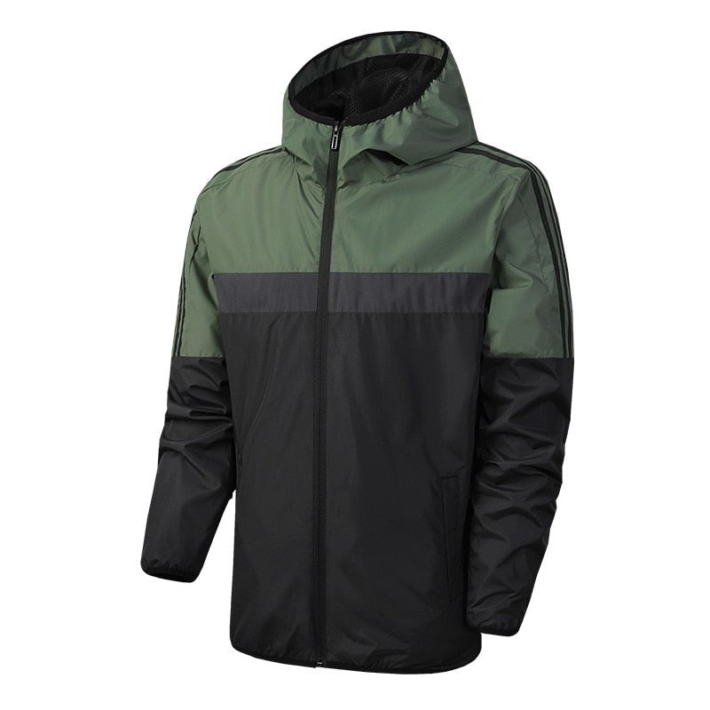 Chaqueta cortavientos para hombre, puños elásticos y cintura con cordón verde/negro