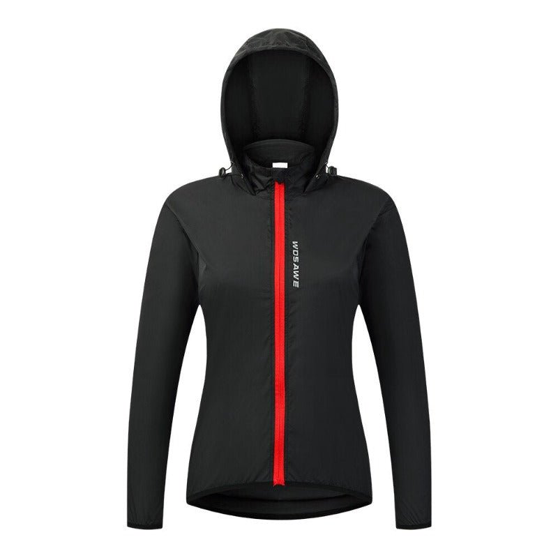 Chaqueta cortavientos impermeable para mujer con rayas reflectantes, negro.