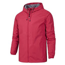Chaqueta cortavientos deportiva para hombre.
Capucha con cordón ajustable, bolsillos para las manos con cremallera, rojo.