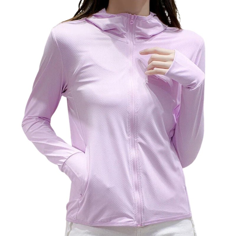 Cortavientos para mujer, con protección solar UPF 50+;
Manga con orificio para el pulgar que protege la mano, rosa.