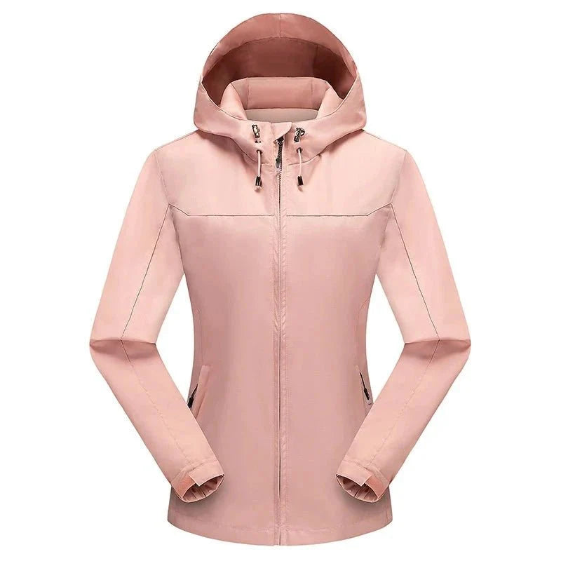 Chaqueta cortavientos para mujer con forro.
Resistente al agua y al viento e capucha con cordón, bolsillos para las manos con cremallera, rosa.