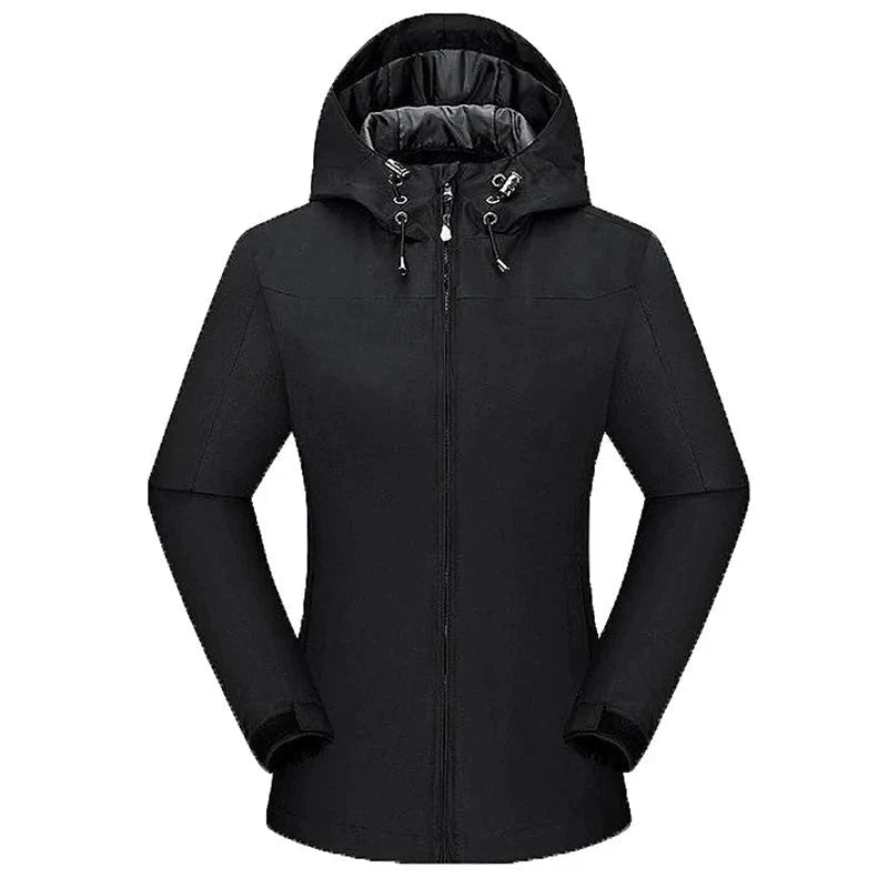 Chaqueta cortavientos para mujer con forro.
Resistente al agua y al viento e capucha con cordón, bolsillos para las manos con cremallera, negro.