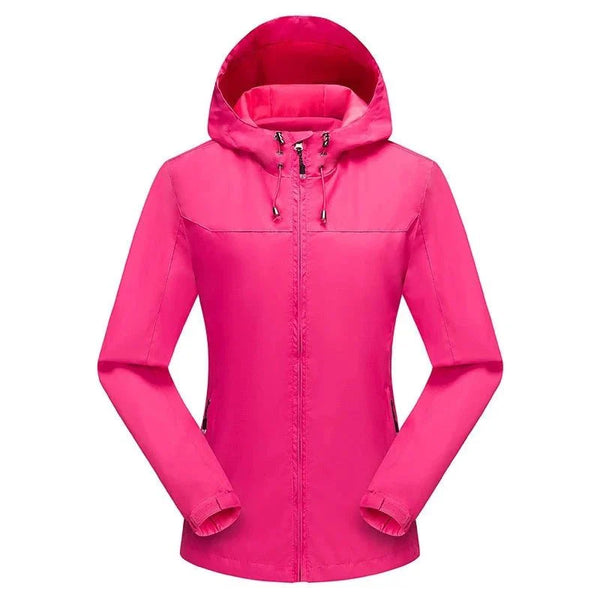 Chaqueta cortavientos para mujer con forro.
Resistente al agua y al viento e capucha con cordón, bolsillos para las manos con cremallera, rosa oscuro.