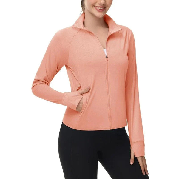Chaqueta Cortavientos Mujer con protección UPF 50+, bolsillos con cremallera para garantizar la seguridad de los objetos, bolsillo interior, rosa.