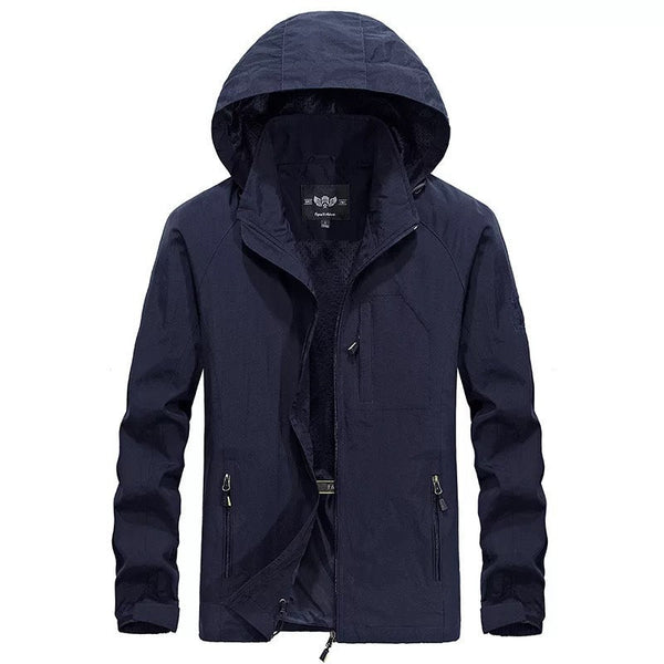 Chaqueta cortavientos para hombre, impermeable y con capucha desmontable, azul.