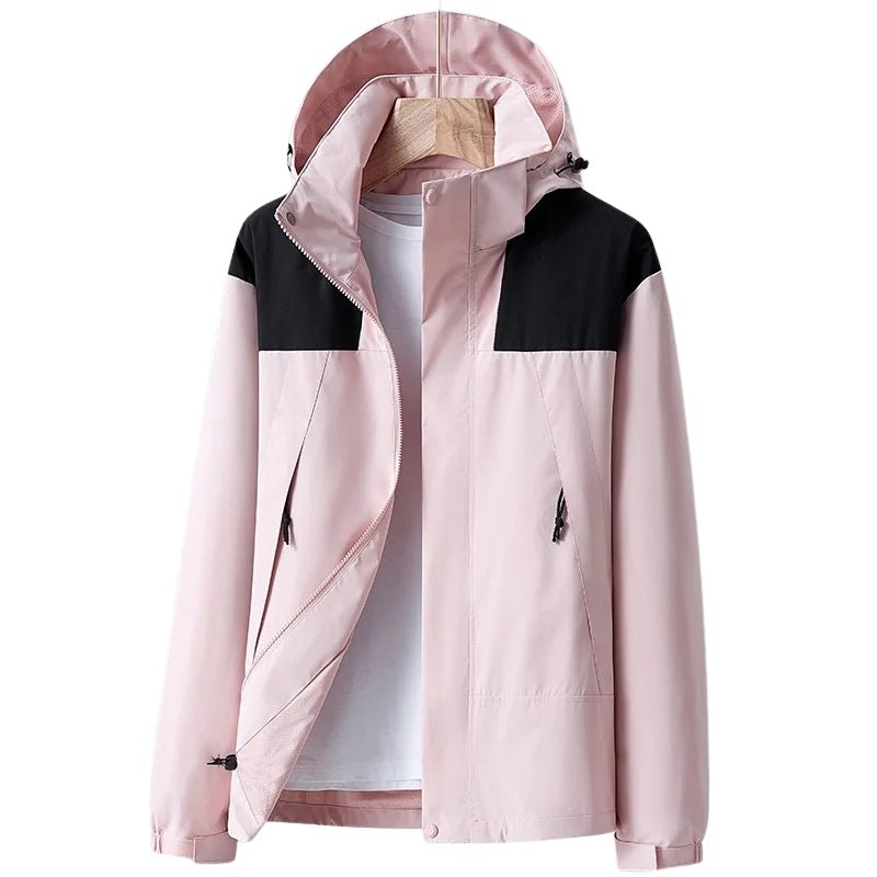 Chaqueta cortavientos impermeable para mujer con forro, capucha, bolsillos con cremallera, bolsillo interior, rosa.