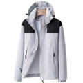 Chaqueta cortavientos impermeable para mujer con forro, capucha, bolsillos con cremallera, bolsillo interior, gris.