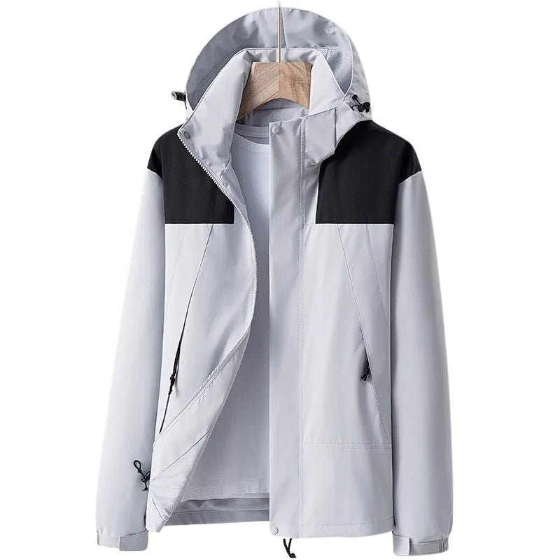 Chaqueta cortavientos impermeable para mujer con forro, capucha, bolsillos con cremallera, bolsillo interior, gris.