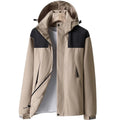 Chaqueta cortavientos impermeable para mujer con forro, capucha, bolsillos con cremallera, bolsillo interior, caqui.