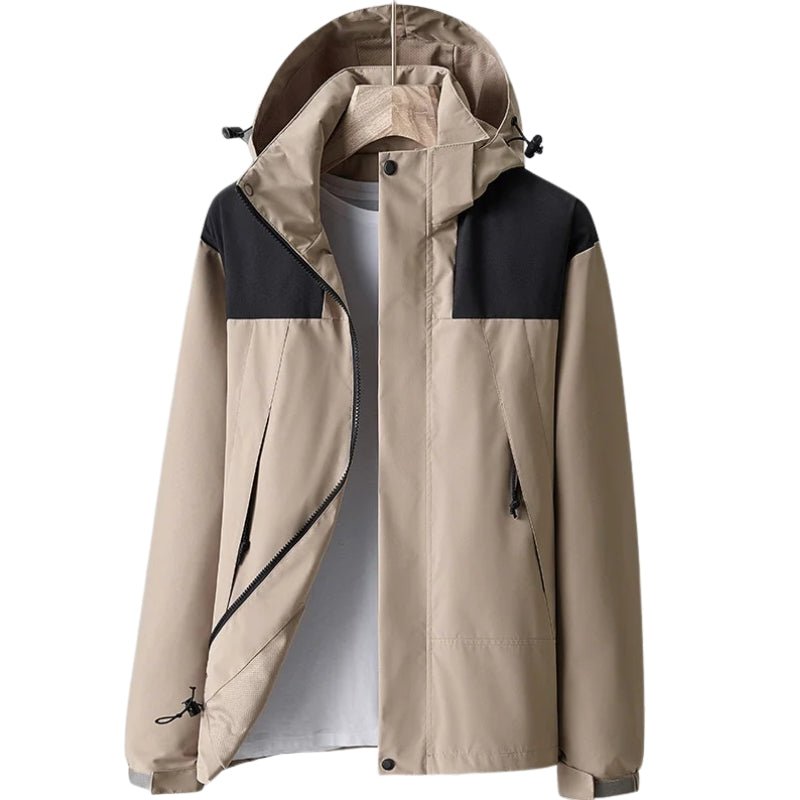 Chaqueta cortavientos impermeable para mujer con forro, capucha, bolsillos con cremallera, bolsillo interior, caqui.