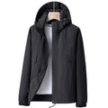 Chaqueta cortavientos impermeable para mujer con forro, capucha, bolsillos con cremallera, bolsillo interior, negro.