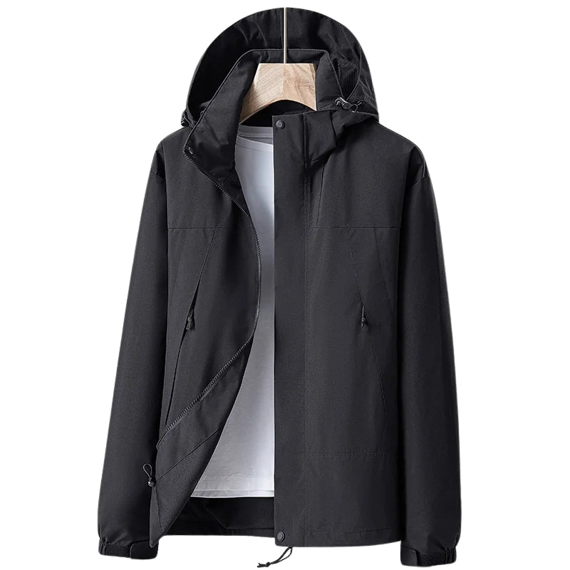 Chaqueta cortavientos impermeable para mujer con forro, capucha, bolsillos con cremallera, bolsillo interior, negro.