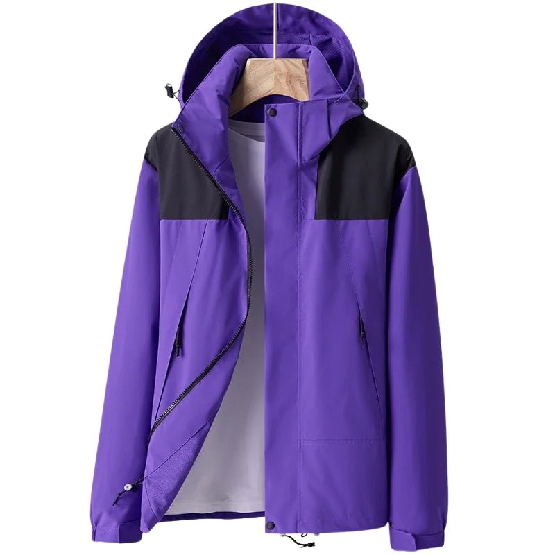 Chaqueta cortavientos impermeable para mujer con forro, capucha, bolsillos con cremallera, bolsillo interior, lila.