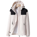 Chaqueta cortavientos impermeable para mujer con forro, capucha, bolsillos con cremallera, bolsillo interior, blanco.