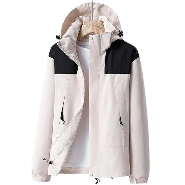 Chaqueta cortavientos impermeable para mujer con forro, capucha, bolsillos con cremallera, bolsillo interior, blanco.