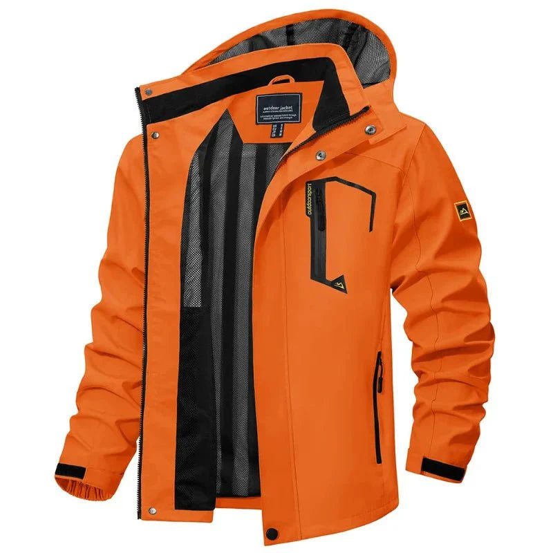 Chaqueta cortavientos impermeable para hombre,
Ligero, transpirable, resistente al desgaste.
Bolsillos para las manos y un bolsillo en el pecho con cremallera, capucha, naranja.