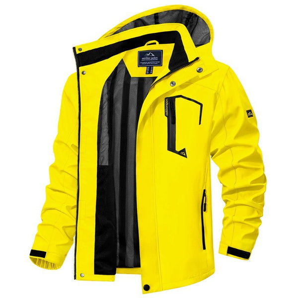 Chaqueta cortavientos impermeable para hombre,
Ligero, transpirable, resistente al desgaste.
Bolsillos para las manos y un bolsillo en el pecho con cremallera, capucha, amarrilo.