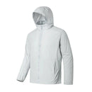Chaqueta cortavientos para hombre con protección solar UPF 50+ tejido poliéster capucha desmontable, color gris