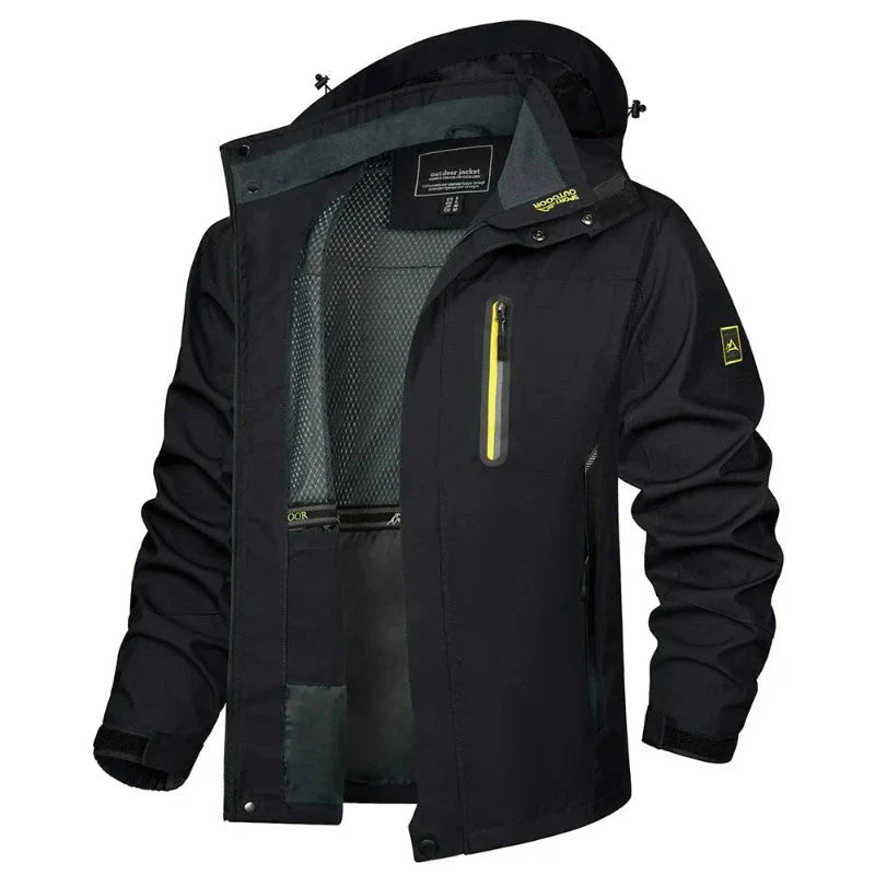 Chaqueta cortavientos impermeable para hombre tejido de poliéster, negro