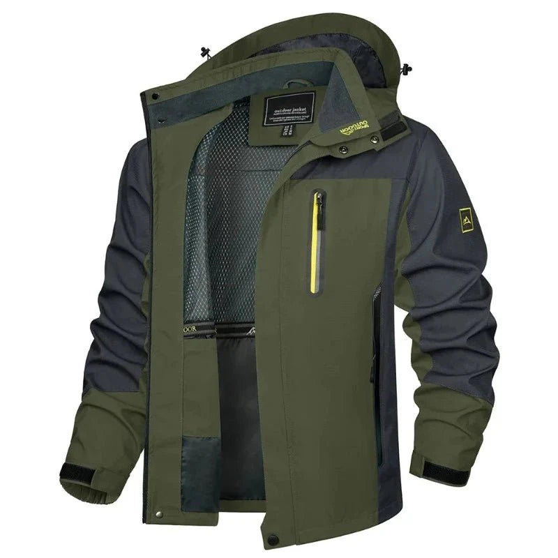 Chaqueta cortavientos impermeable para hombre tejido de poliéster, verde