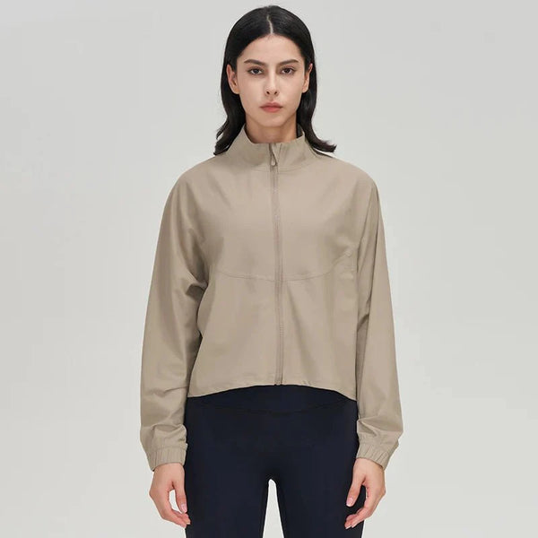 Chaqueta cortavientos impermeable y cortavientos para mujer bolsillos laterales con cremallera, caqui
