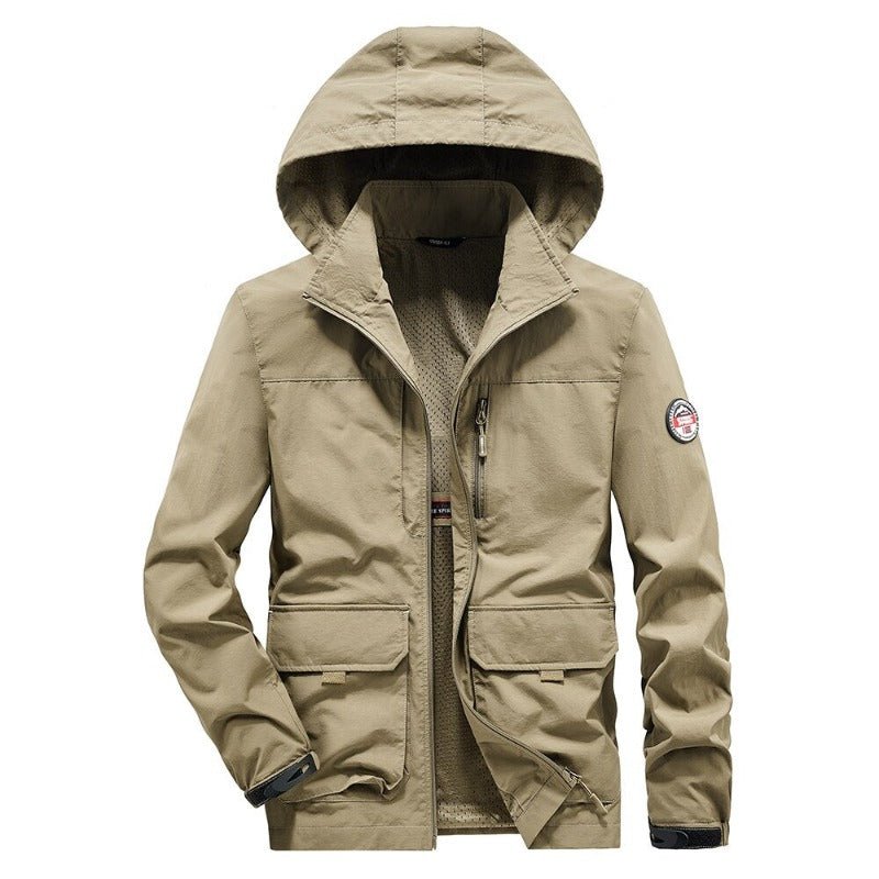 Chaqueta cortavientos de hombre, modelo parka respirable, color caqui