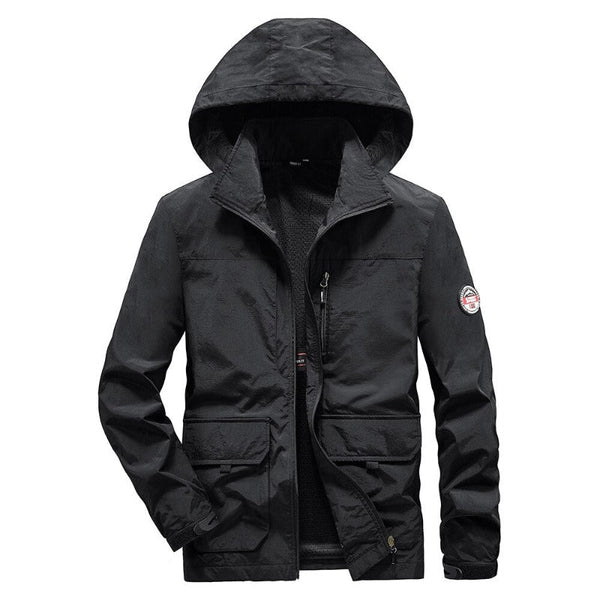 Chaqueta cortavientos de hombre, modelo parka respirable, color negro