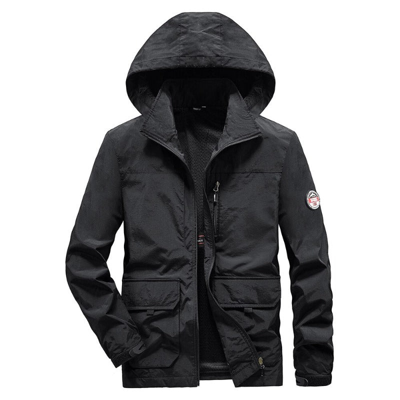 Chaqueta cortavientos de hombre, modelo parka respirable, color negro