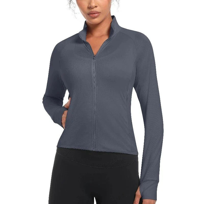 Chaqueta cortavientos para mujer, con protección UPF 50+, gris oscuro
