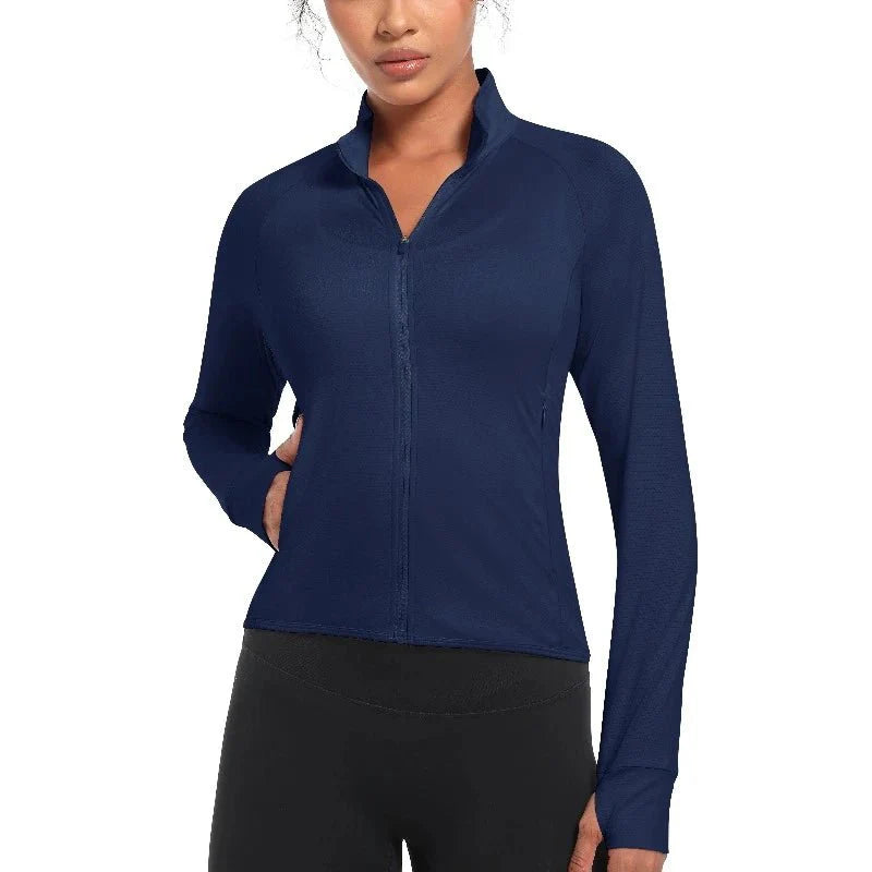 Chaqueta cortavientos para mujer, con protección UPF 50+, azul marino