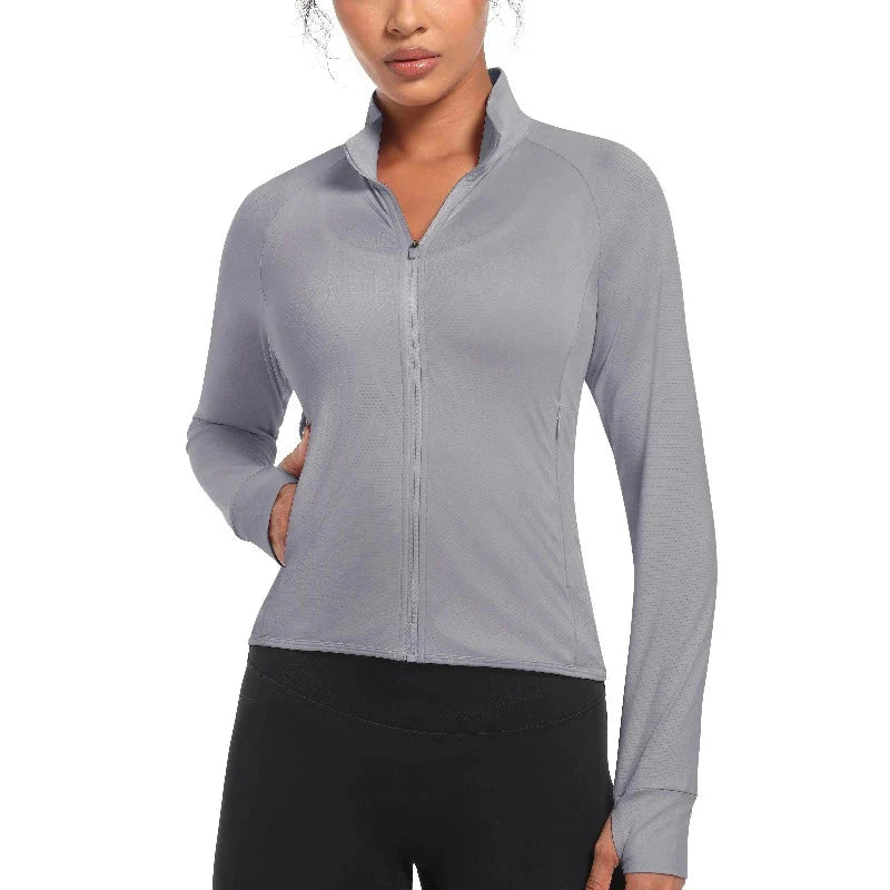 Chaqueta cortavientos para mujer, con protección UPF 50+, gris claro