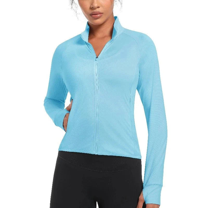 Chaqueta cortavientos para mujer, con protección UPF 50+, azul claro