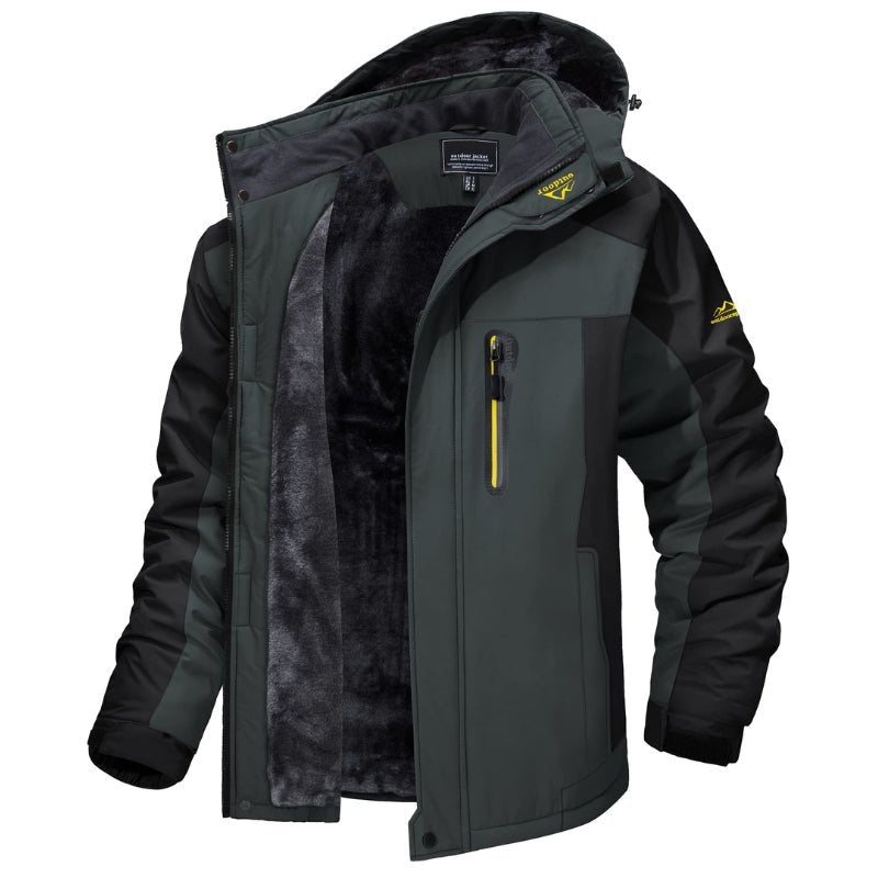 Chaqueta de hombre forrada con piel cálida adecuado para uso en nieve/esquí soporta temperatura: -20°C, color gris y negro