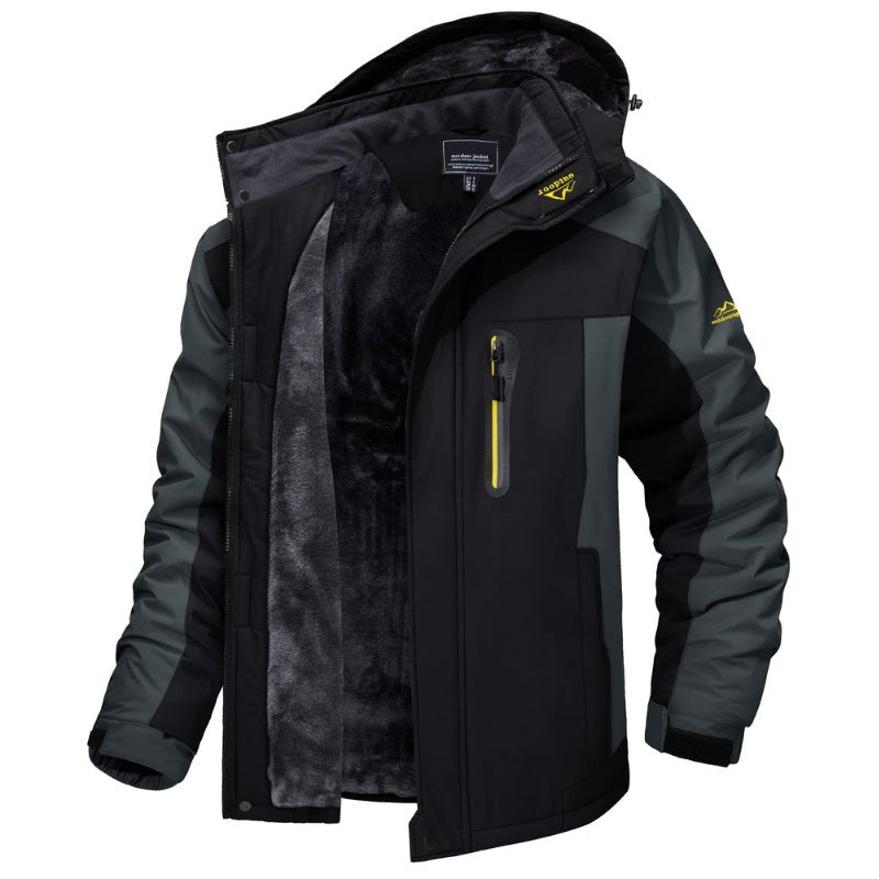 Chaqueta de hombre forrada con piel cálida adecuado para uso en nieve/esquí soporta temperatura: -20°C, color negro y gris