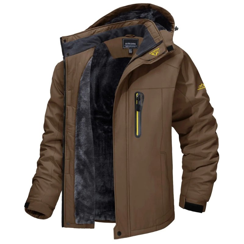 Chaqueta de hombre forrada con piel cálida adecuado para uso en nieve/esquí soporta temperatura: -20°C, color café