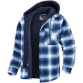 Chaqueta de cuadros para hombre con forro y capucha extraíble, estilo camisa, en azul con blanco