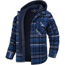 Chaqueta de cuadros para hombre con forro y capucha extraíble, estilo camisa, en azul con gris