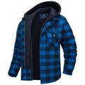 Chaqueta de cuadros para hombre con forro y capucha extraíble, estilo camisa, en azul con negro