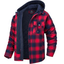 Chaqueta de cuadros para hombre con forro y capucha extraíble, estilo camisa, en rojo