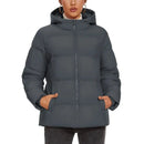 Chaqueta acolchada de mujer con capucha no desmontable y relleno de pluma de ganso, color gris oscuro