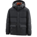 Chaqueta impermeable de plumón de ganso para hombre con capucha extraíble y ajustable negro