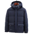 Chaqueta impermeable de plumón de ganso para hombre con capucha extraíble y ajustable azul