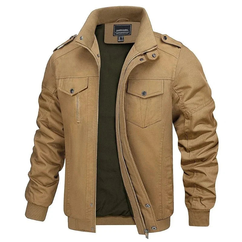 Chaqueta estilo retro para hombre con forro, tejido antidesgarro, color caqui